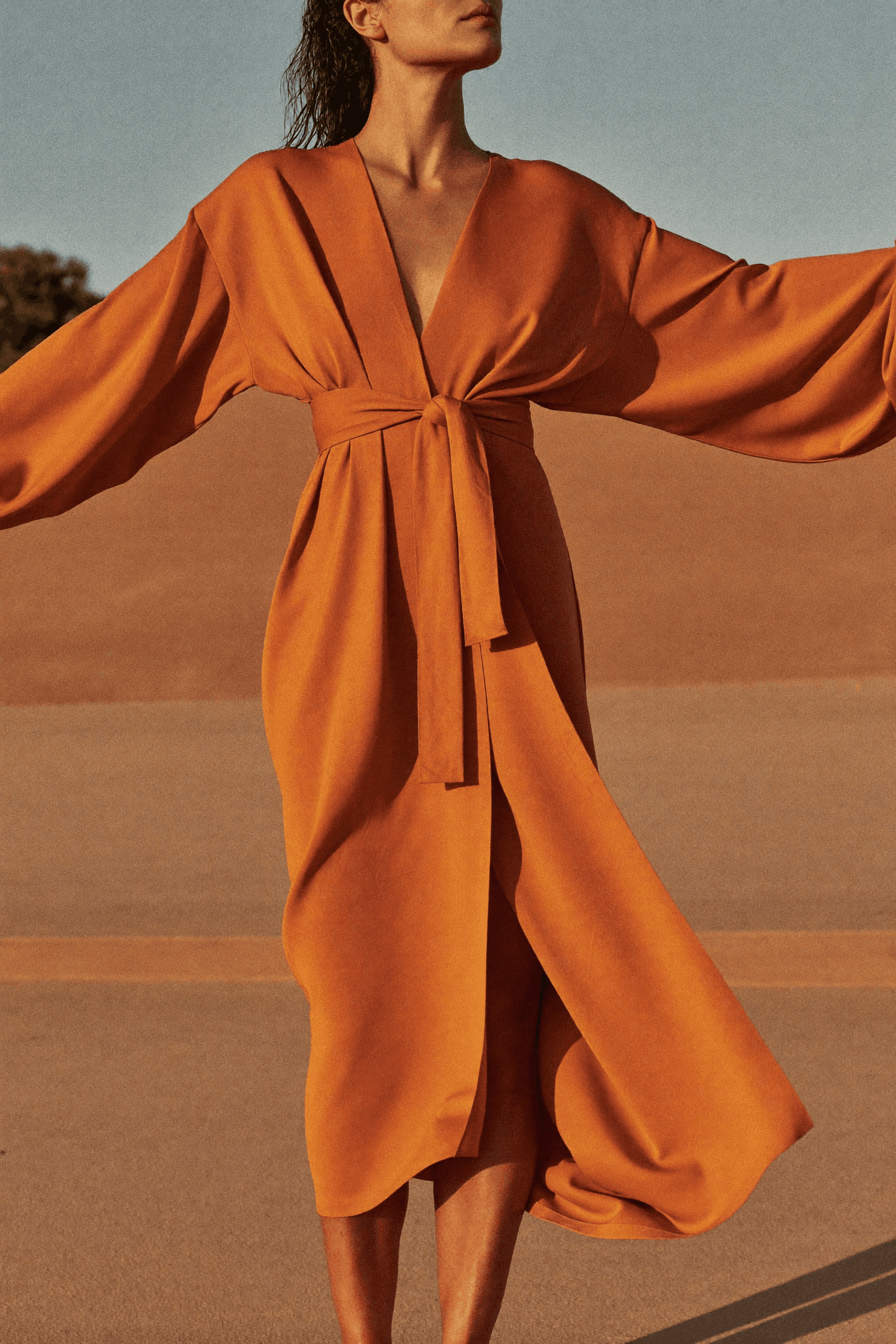 Ochre Draped Midi Dress