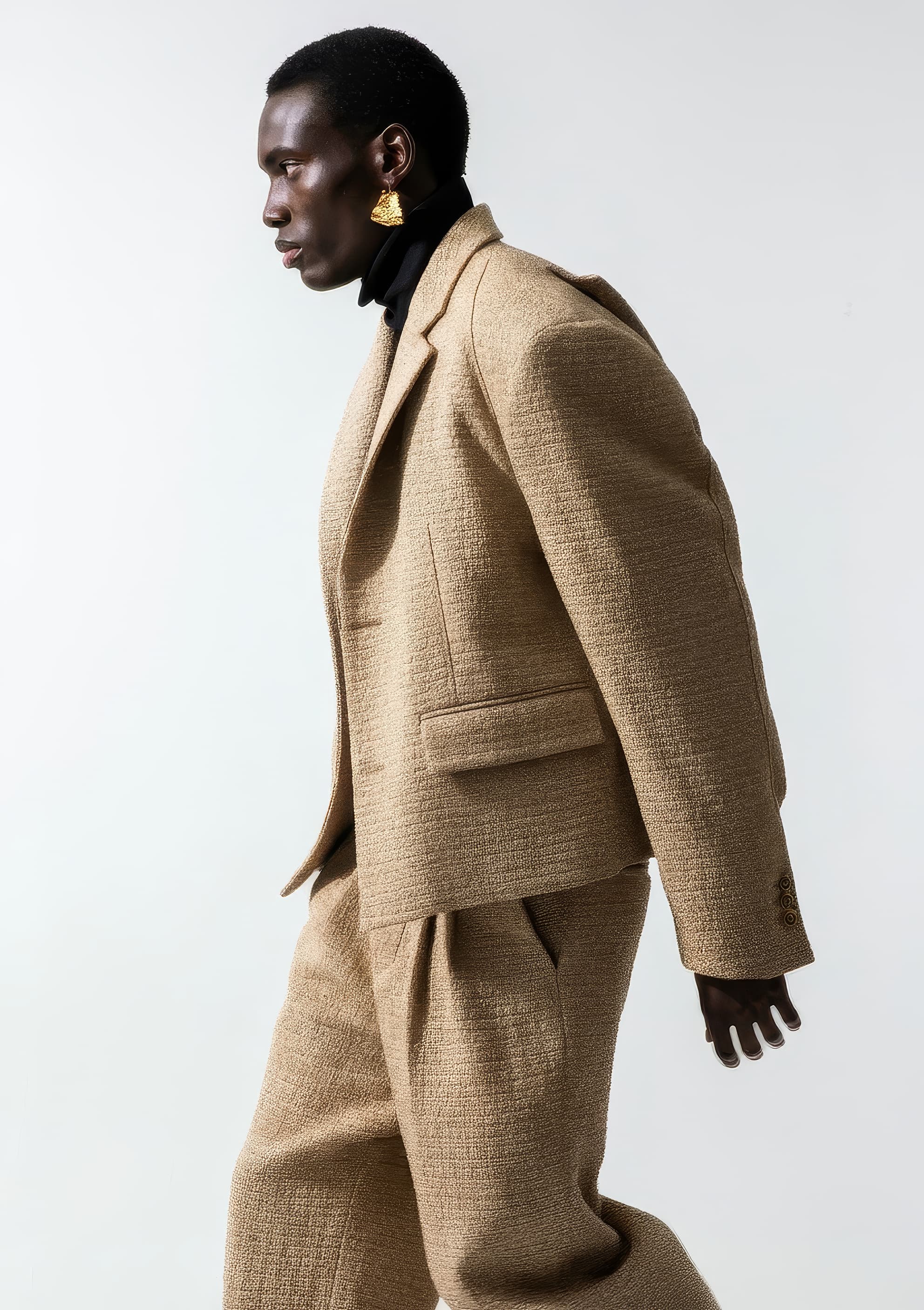 Camel Textured Power Suit